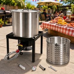 Barton 64Qt Turkey Deep Fryer w/High Pressure Burner All Purpose Aluminum 100,000 BTU Outdoor Boiler Roaster Clam Bake Crawfish Pot Boiling Lid Seafoo