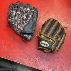 2 Left-handed Kids Baseball Gloves