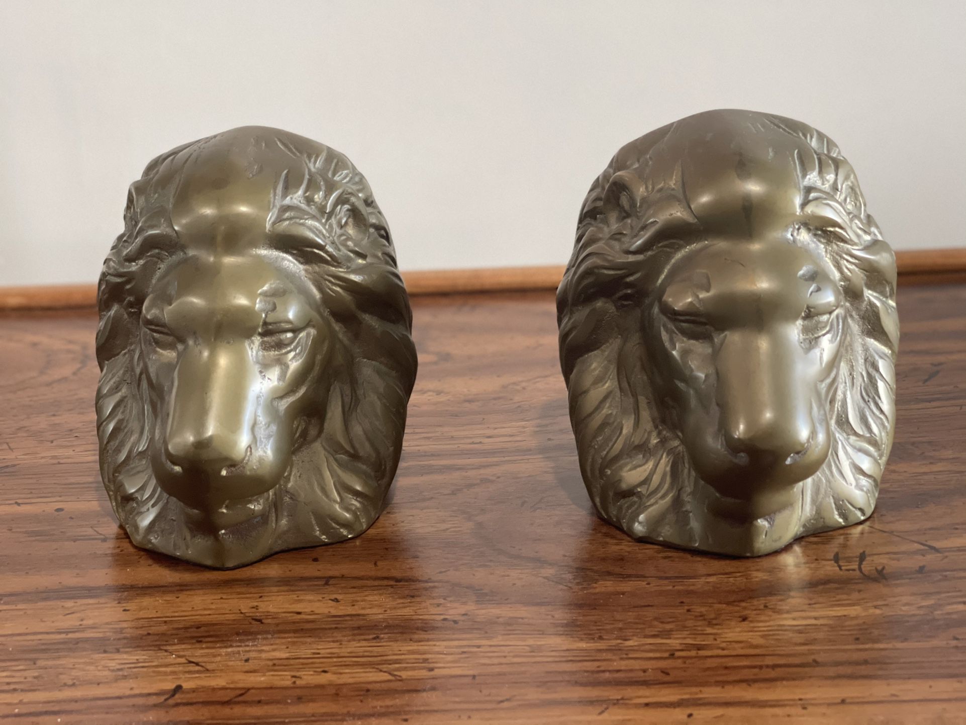 Solid Brass Lion Mid-Century Bookends