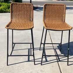 Woven Metal Leg Counter Height Barstools (2)