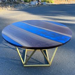 Handmade Walnut and blue Resin Coffee Table