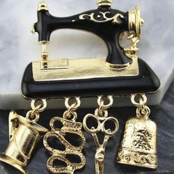 sewing machine enamel scissor brooch pin pendant