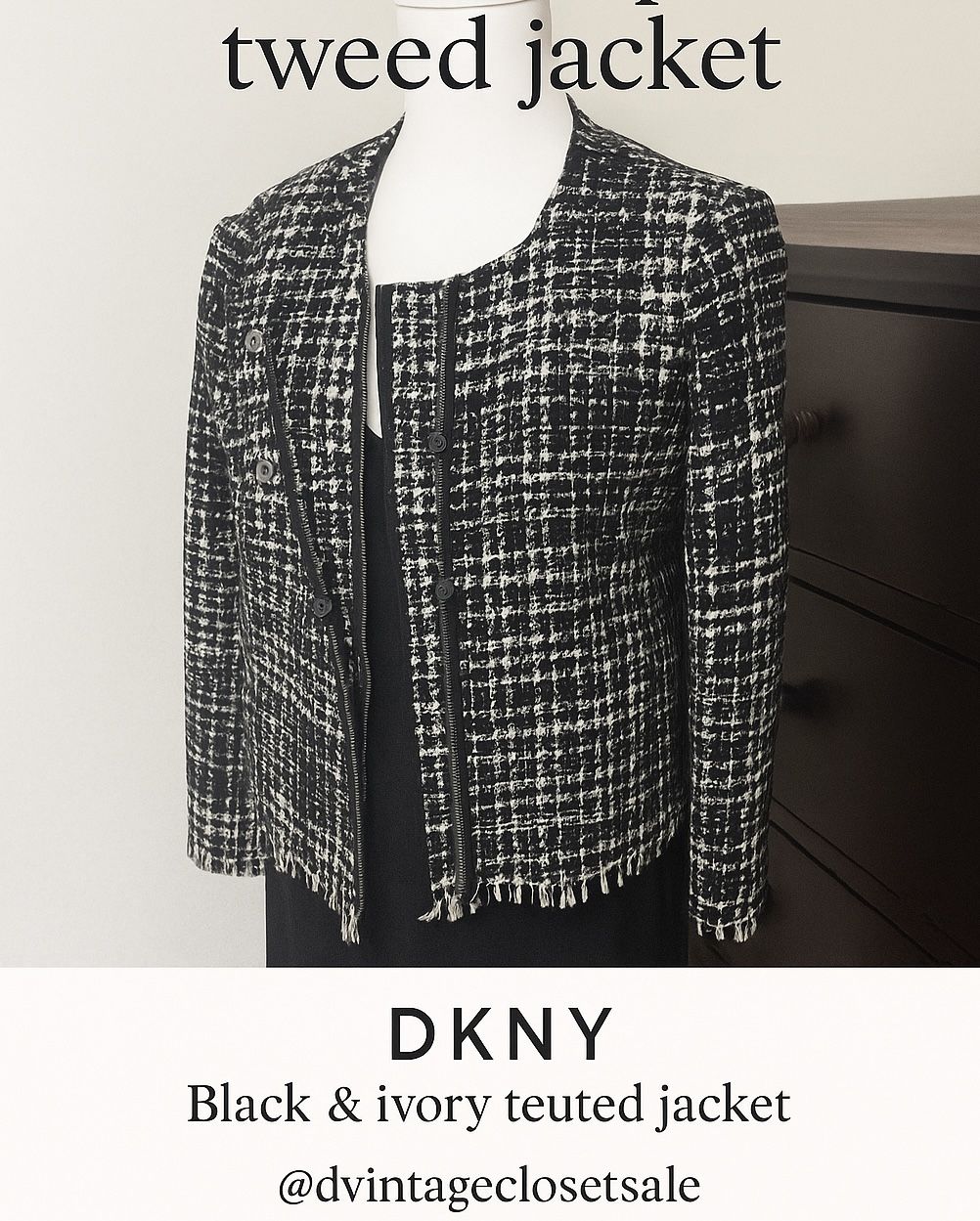 DKNY Tweed Jacket – Size 10 Women Black & White