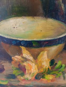 FLORAL BOWL OIL ON CANVASS ( SIGNED BY VARGAS)