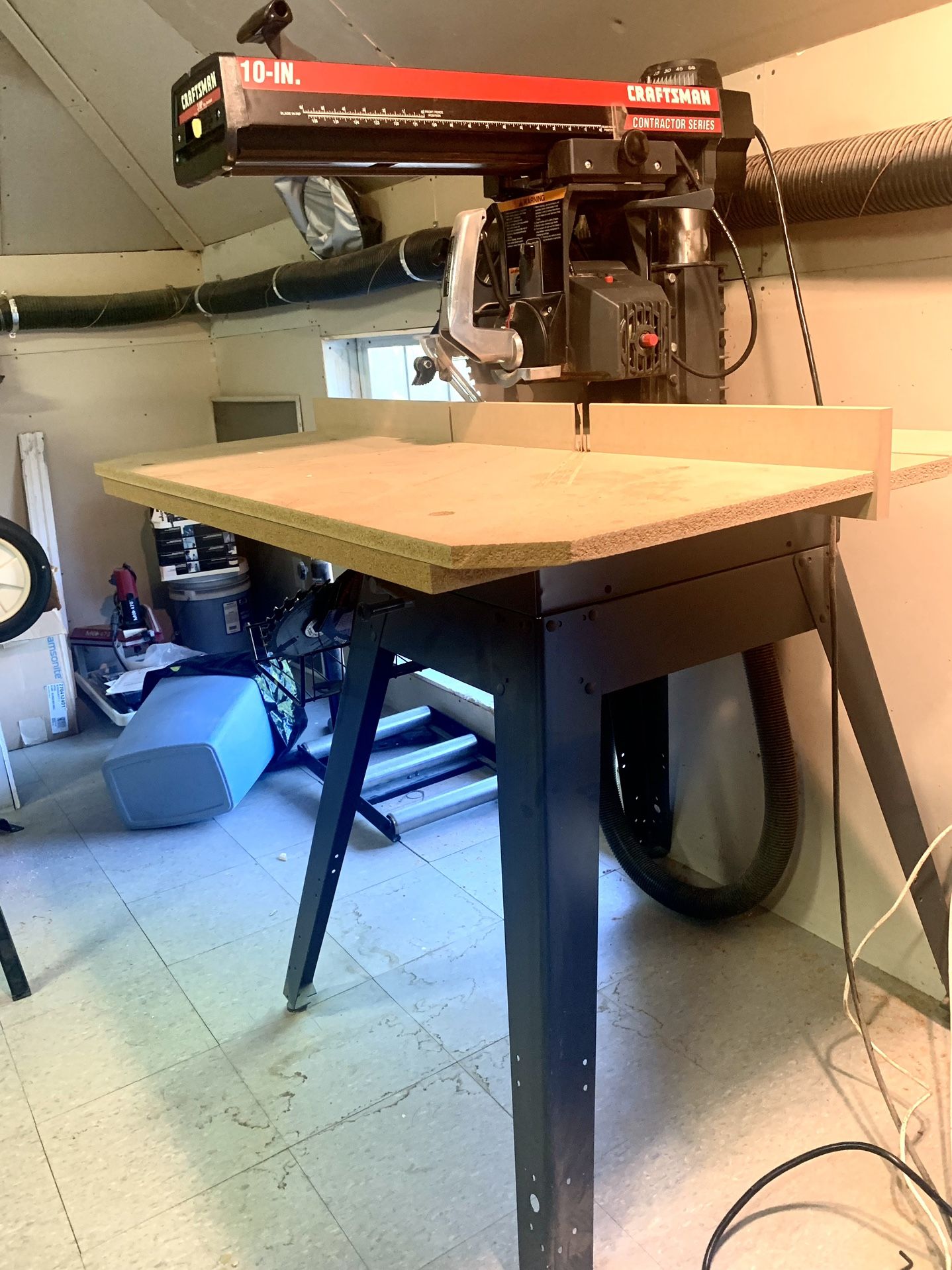 10” Radial Saw Contractor Series by Craftsman 3 hp on On Steel table stand