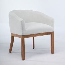 Homy Casa Mid Century Modern Upholstered Barrel Dining Chair with Arms, Farmhouse Linen Kitchen & Dining Room Chair, Natural Hardwood Frame, 19" W Acc