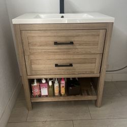 30 Inch Bathroom Vanity Sink And Cabinet Comes With Black Faucet Has Hole On Back Corner Side For Waterline  See Picture 