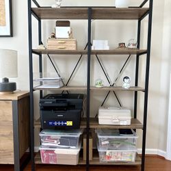 5-Tier Wooden Bookshelf with Black Metal Frame - 66” H × 43.5” W × 12.5” D