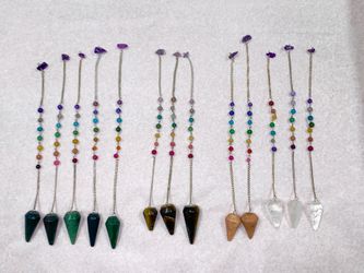 Assorted Crystal  Pendulums W/Chakra Chain & Amethyst Crystal On Top