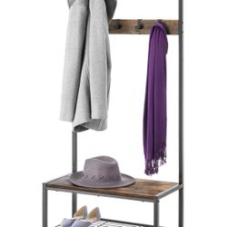 Hall Tree, Coat Rack with Shoe Bench, Entryway Bench with Shoe Storage, Multifunctional Entryway Storage Organizer, Metal Frame and 8 Movable Hooks, f