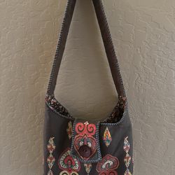 LeAnny  Pop Couture Hand Stitched Handmade  Quilted Purse Bag Tote Bohemian EUC