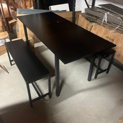 3pc Black Dining Room Set Table Has Extension 63in