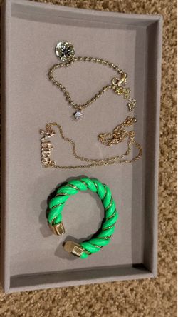 3 Brand New Jewelry Set - Gold Star Bracelet, "Libra" Necklace, Green Twisted Cuff Bracelet (No Box/Tags)