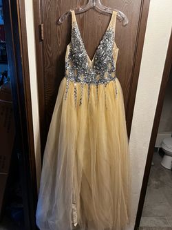 Champagne Beaded Tulle Formal Ball Gown