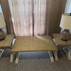 5 Piece Solid Heavy Wood Tables with Lamps