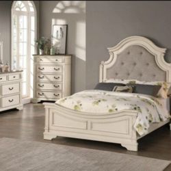 Brand New Antique Beige & Grey 6pc King Size Bedroom Set (Available In Queen & California King Size) 