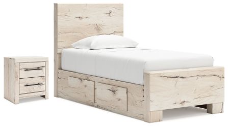 Lawroy Light Natural Twin Panel Bed with Storage and Nightstand