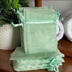63 MINT GREEN organza drawstring sheer jewelry bags pouches