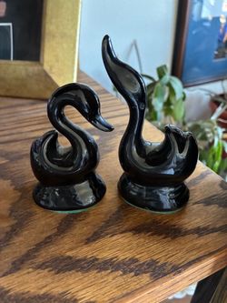 Vintage mid century modern black swan decor pair