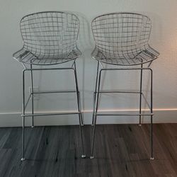 MCM Style Counter Height Metal Wire High Chairs / Bar Stools Set of 2