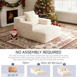 45'' Indoor Lounge Chair, Corduroy Upholstered Sofa Bed Without Frame, Deep Seat Sofa Bed for Sleeping, Reading Chairs, Small Cloud-Style Comfortable 