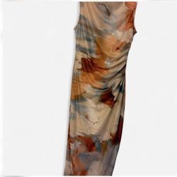 Multicoloured maxi dress with ruched detail 