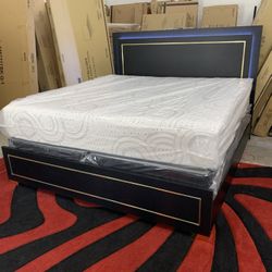 New In Box King Bed Frame With Mattress LED light On Headboard (read description below)