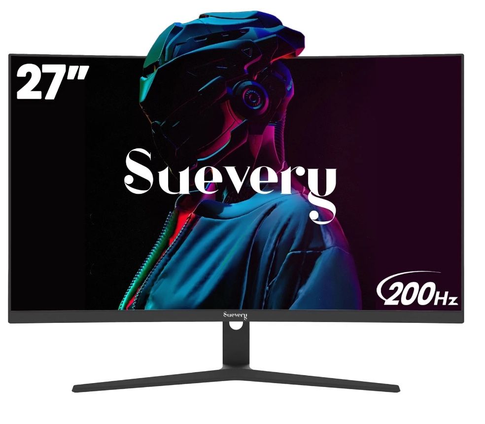 Suevery 27 Inch 200Hz Curved Gaming Monitor,FHD 1080P Frameless Computer Monitor, 1500R, 99% sRGB,1 ms(GTG) with AMD FreeSync, HDMI/Display Port,Black