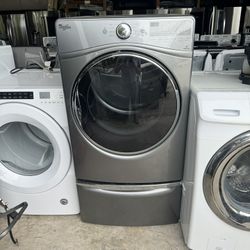 Whirlpool Gray Front Load Dryer With Pedestal