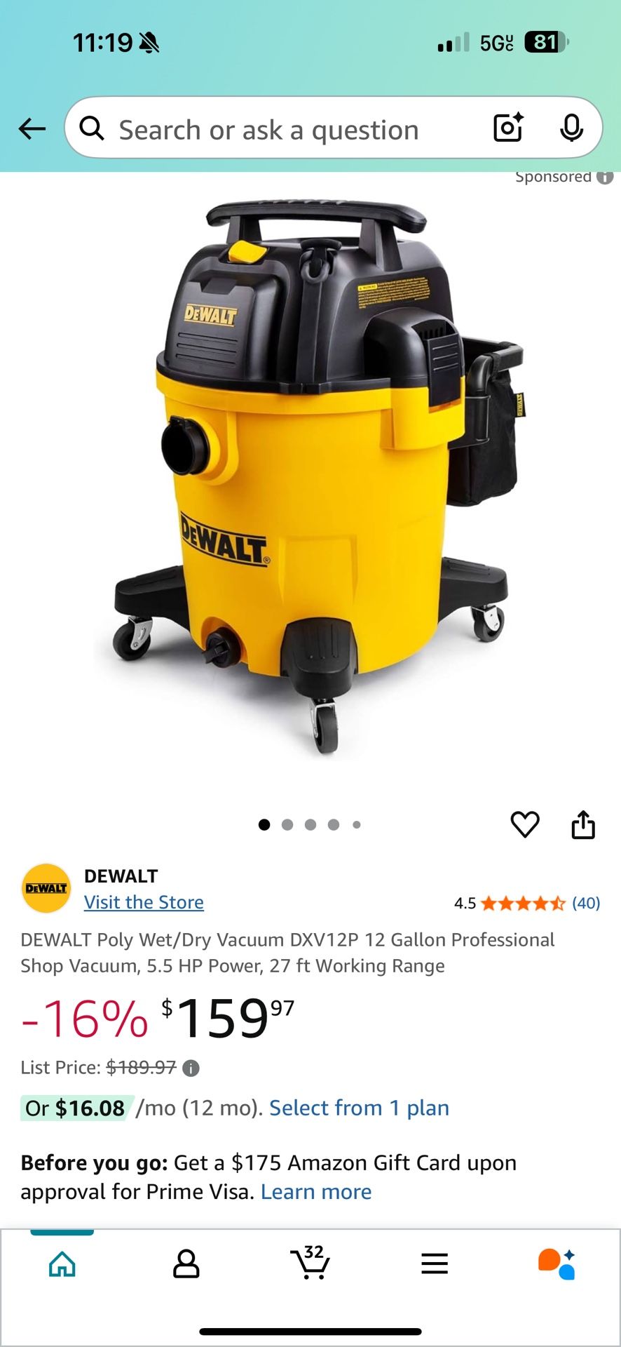Dewalt Vacuum 12 Gallon