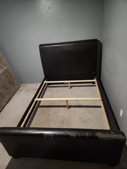 Dark Brown Faux Leather Sleigh Bed Frame