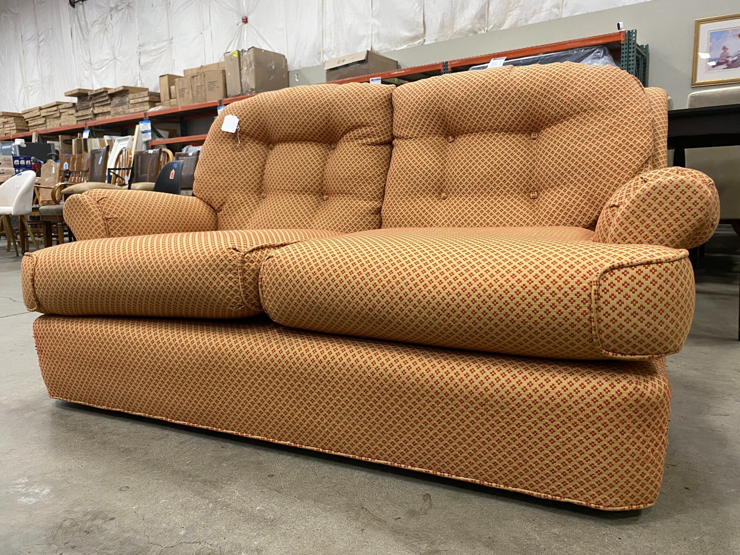 Tan and Red Pixel Meadow Plush Tufted Loveseat