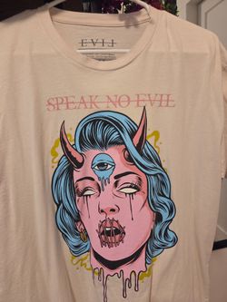 Women's Evil shirt / cream color / E.vil / Graphic Tee/ 3rd eye shirt / colorful top ladies size XL