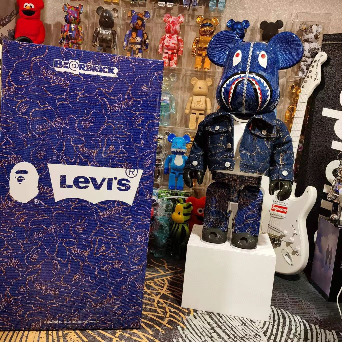 Limited Edition BAPE x Bearbrick 1000% Figures – Shark Hoodie & Denim Jacket Set