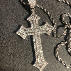 Silver Iced Out Cross Necklace