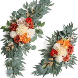 ponatia Wedding Arch Flowers (Pack of 2), Artificial Burnt Orange Wedding Flowers for Wedding Welcome Signs Decorations and Arch Flowers for Wedding C