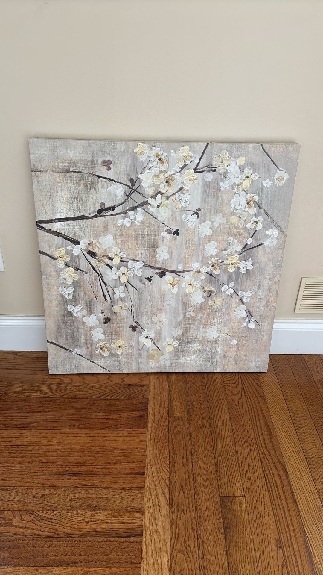 Beige And White Floral Canvas Wall Art
