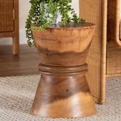 New Boho Solid Suar Wood Side Table - Handcrafted Sculptural End Table with Hourglass Design