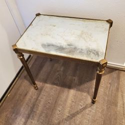 Solid Brass Hollywood Regency Mirrored Top Side Table 