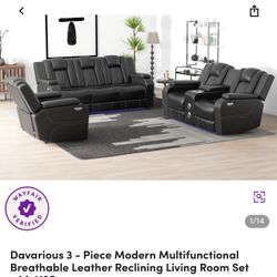 Black Recliner Sofa Set w/ Console & USB