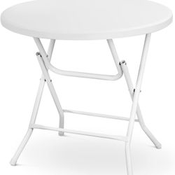 2.6Ft Round Foldable Table Portable Plastic Commercial Card Table for Banquet Even Indoor Outdoor, White - No Assembly