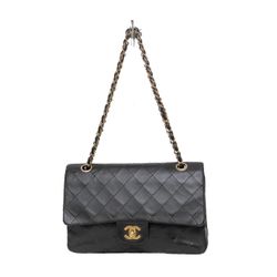 Auth CHANEL 24K Vintage Classic Medium Black Lambskin Double Flap Bag