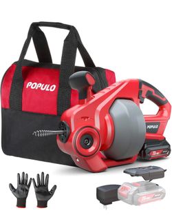 20V Cordless Electric Drain Auger-Efficient 25Ft Auto-Feed Drain Snake with Replaceable Cable,2.0Ah Battery,Charger,