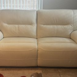 3pc Top grain Off White Leather Reclining Sectional 