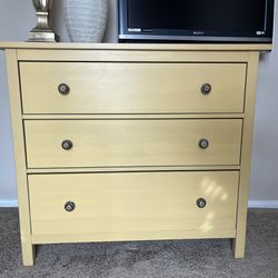 DRESSER - yellow with three drawers, decorative knobs