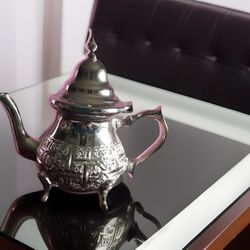 Vintage Antique Moroccan Silver-Plated Teapot Marked Stamped