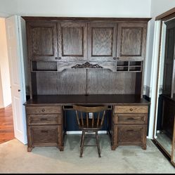 Solid Vintage Wood Desk And Chair