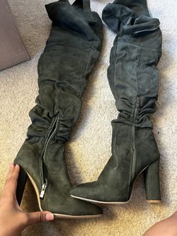 Green Suede Over Knee Boots