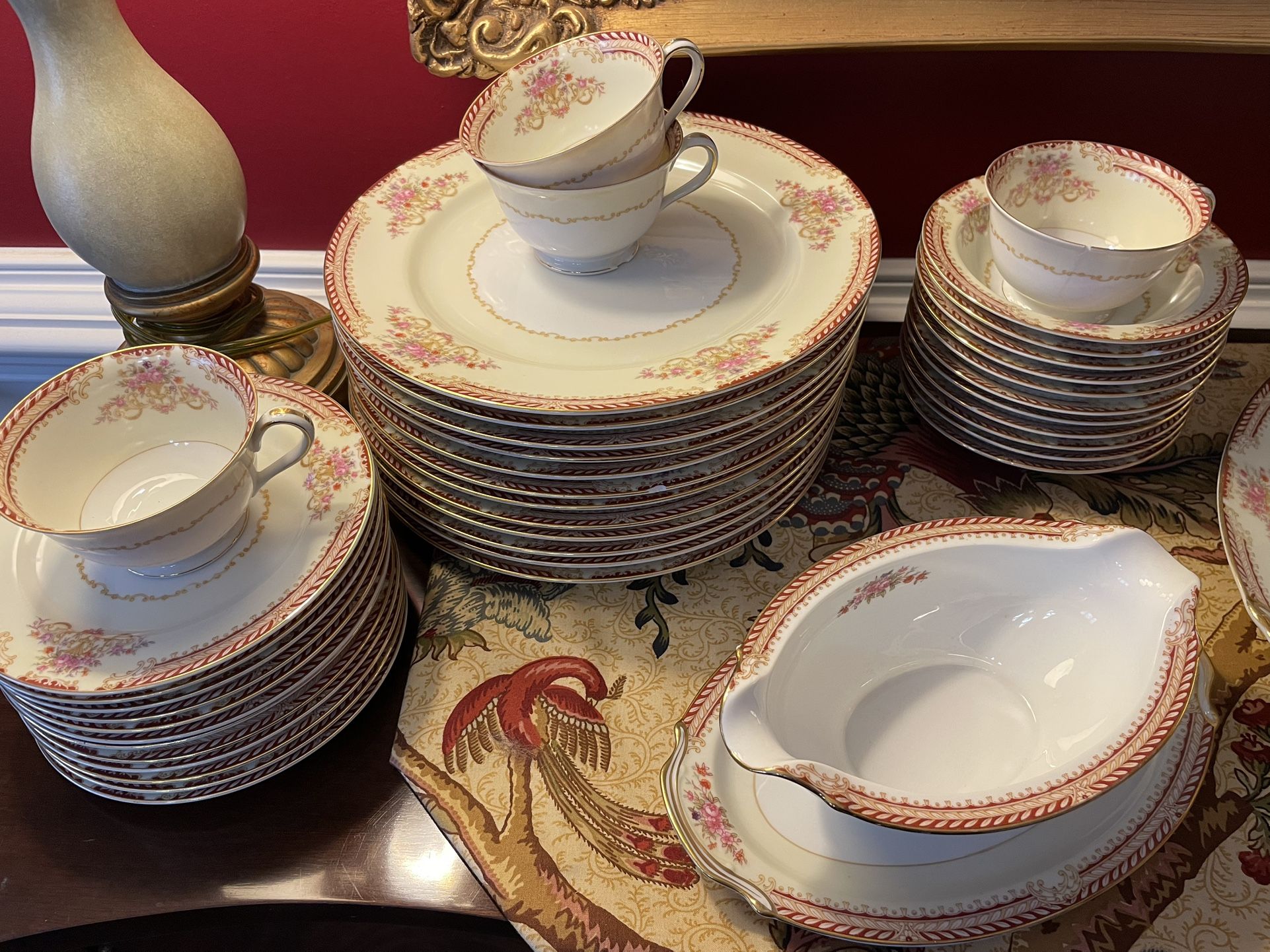 Royal Ruby Gold Trim Cream White Floral Rose NORITAKE China Made In Occupied Japan Approximately 75 Years Old