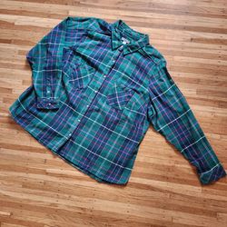 Croft & Barrow women's PlUS Size 2X extra soft green plaid flannel shirt 